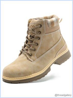 Womens Lace Up Fur Lined Hiking Snow Winter Ankle Boots PU Synthetic Leather